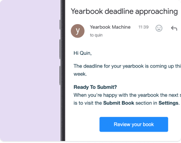 A deadline reminder email